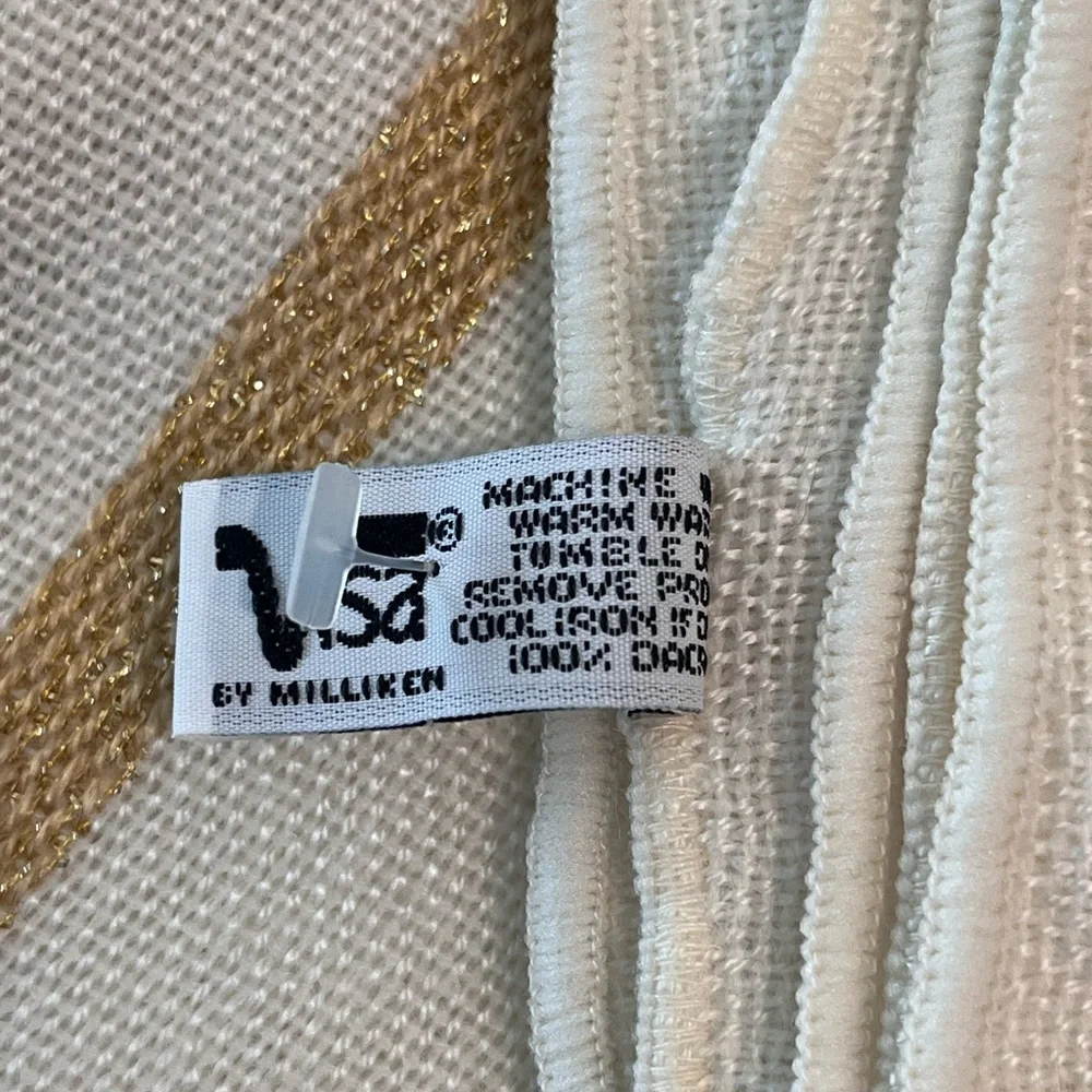 Vera Neumann Elegant Rectangle Cream Tablecloth 60x102 Gold & Silver Stripe NWOT